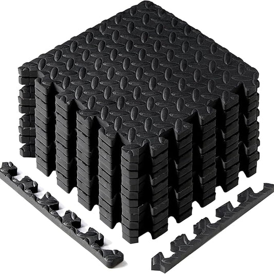 Yes4All EVA Interlocking Mats, Puzzle Floor Tiles, Foam Floor Padding with Border for Furniture, Home Space, Living Room, Garage 11 SQFT