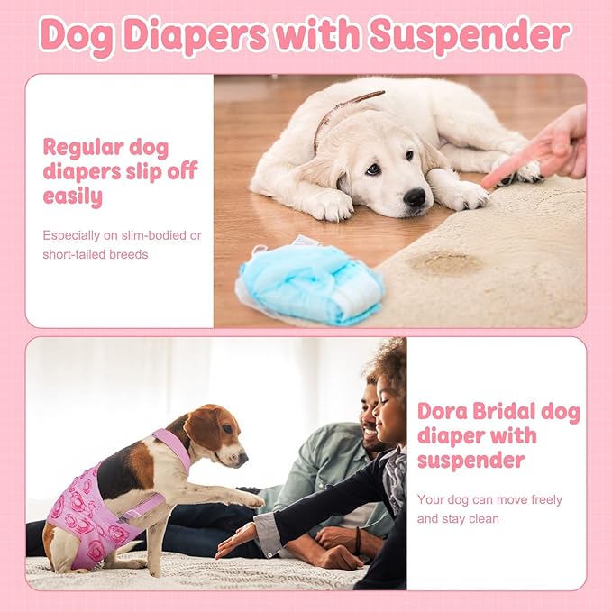 Reusable Female Dog Diapers with Suspender, Washable Dog Period Panties, Highly Absorbent Female Dogs Diapers for Heat Incontinence, X-Large