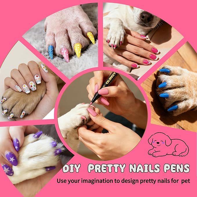 Dog Nail Art Pens,Nail Art Markers for Dog-6 Colors & 20 Pcs Dog Bowknot Hair Bows, DIY Nails for Pet, Dog Safe Nail Polish Non Toxic, Odorless, Easy to Apply