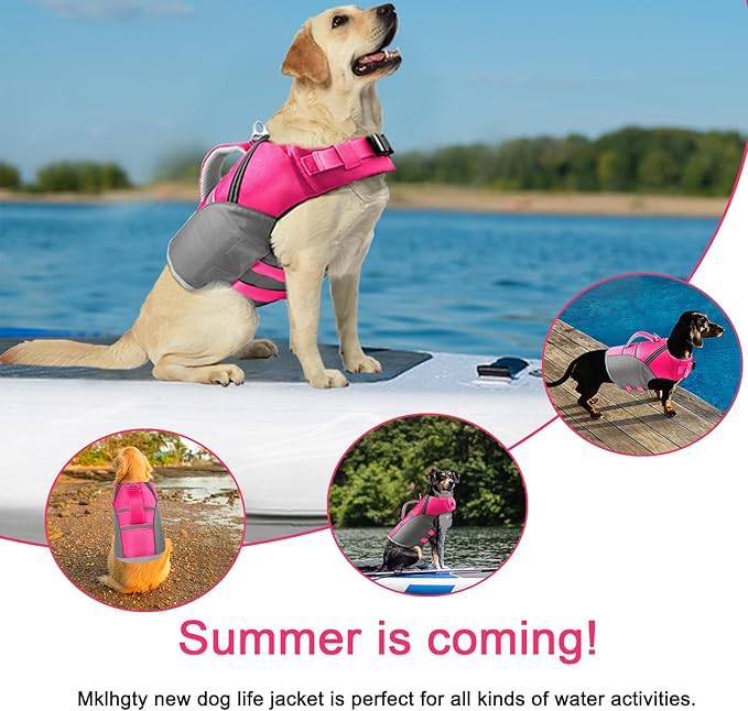Mklhgty Dog Life Jacket for Swimming & Boating, Ripstop Safety Vest with Rescue Handle, High Buoyancy Preserver for Small Medium Large Dogs