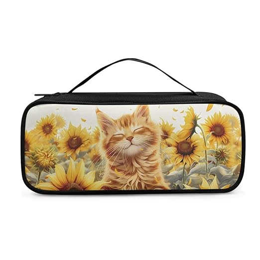 Gomyblomy Stethoscope Carrying Case Compatible with Classic III, Lightweight II S.E and More, Cat Sunflower Stethoscope Case Holder Storage Bag with Extra Room for Nurse Accessories