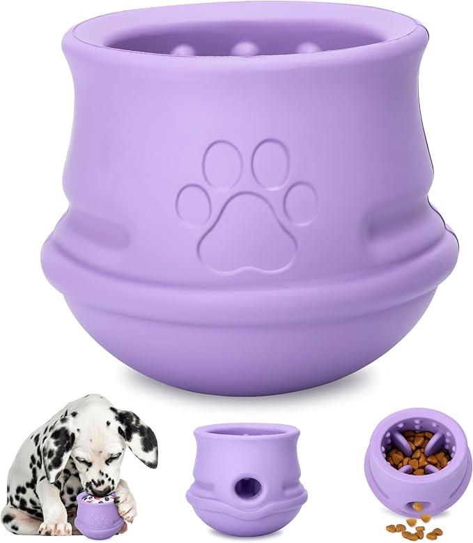 Dog Enrichment Toys to Keep Them Busy, Treat Dispensing Dog Toy, Slow Feeder-Swinging Stuffable & Anxiety Relief & Nature Rubber & Gentle to teeth, Indestructible Dog Toys - Dishwasher Safe, Purple, M