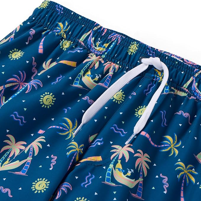 Tipsy Elves Men's Stretch Swim Trunks 7 Inch Inseam 4-Way Stretch with Mesh Liner - Quick-Dry Funny Swimwear Bathing Suit