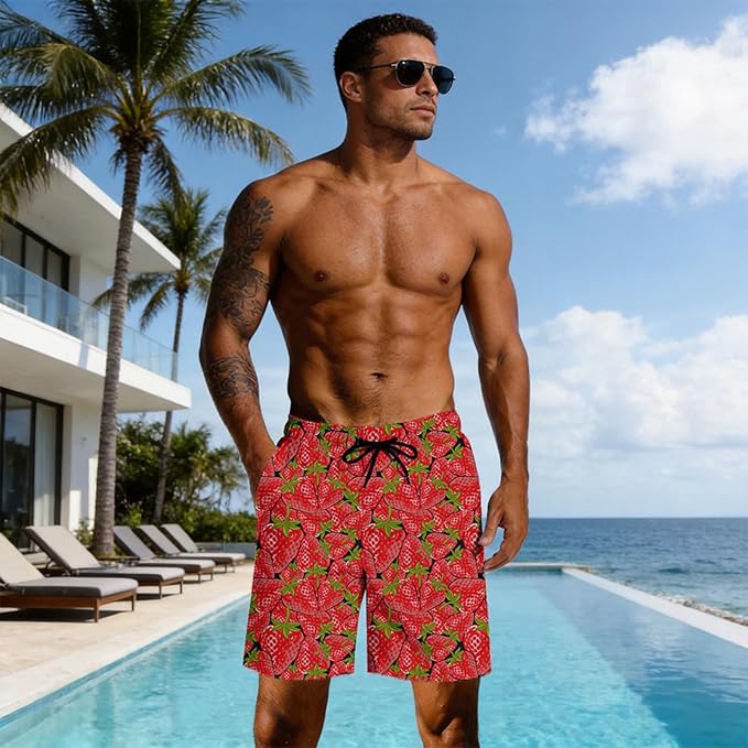 Mens Swim Trunks with Compression Liner Quick Dry Zipper Pocket Bathing