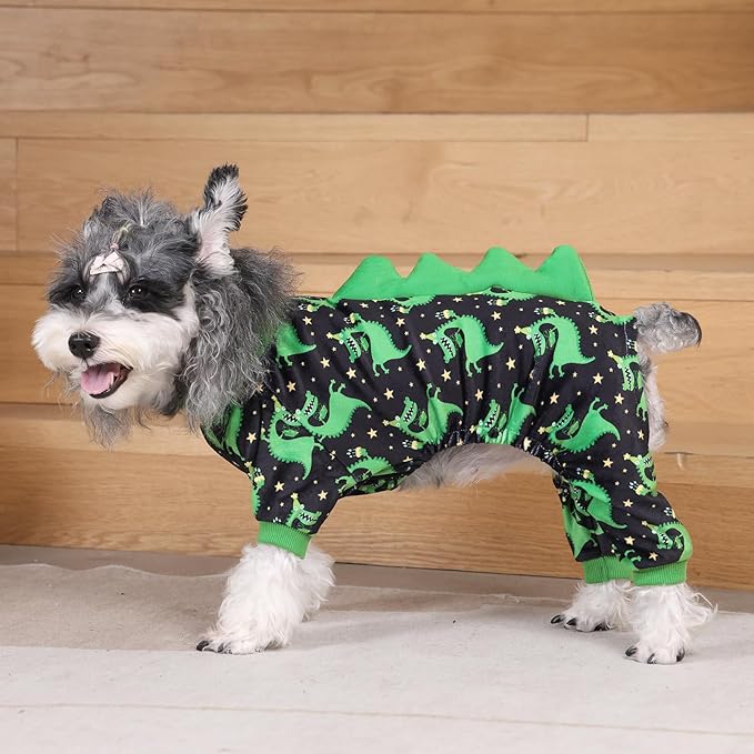 CuteBone Dinosaur Costume Dog Pajamas, Stretchy Spandex Crystal Velvet Sleepwear Coat for Small Dogs, Soft & Warm Pet Outfit Clothes for Cold Weather, Cozy Pullover Design COSP14XL