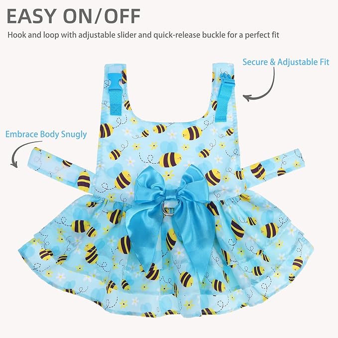 PUPTECK Cute Dog Dress with Bowknot and Leash Ring, Soft Breathable Dog Clothes Puppy Princess Girl Outfit, Pet Apparel Costume for Small Medium Sized Dogs, Blue Yellow Bee S