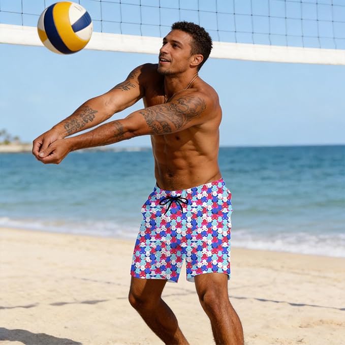 Mens Swim Trunks with Compression Liner Quick Dry Zipper Pocket Bathing