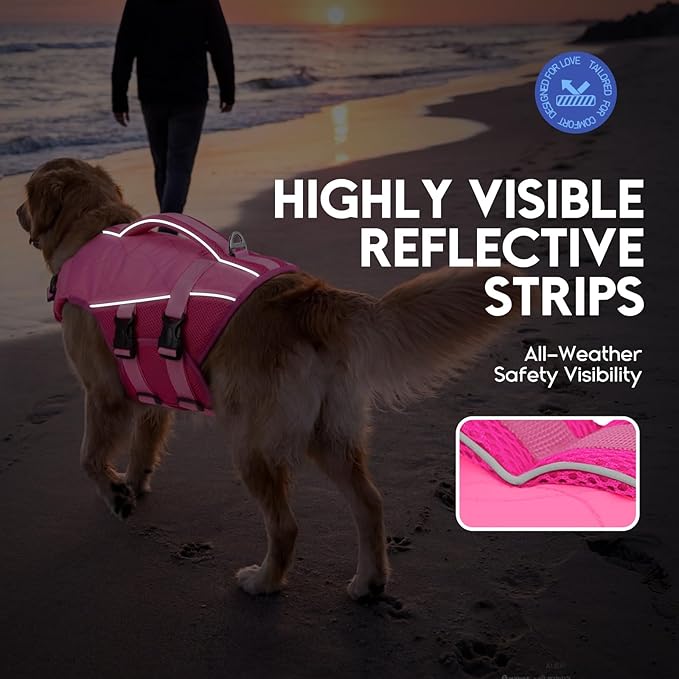 ASENKU Dog Life Jacket, High-Buoyancy Reflective Dog Swimming Vest with Durable Handles for Small/Medium/Large Dogs - Pool, Beach, Boating (Pink, XS)