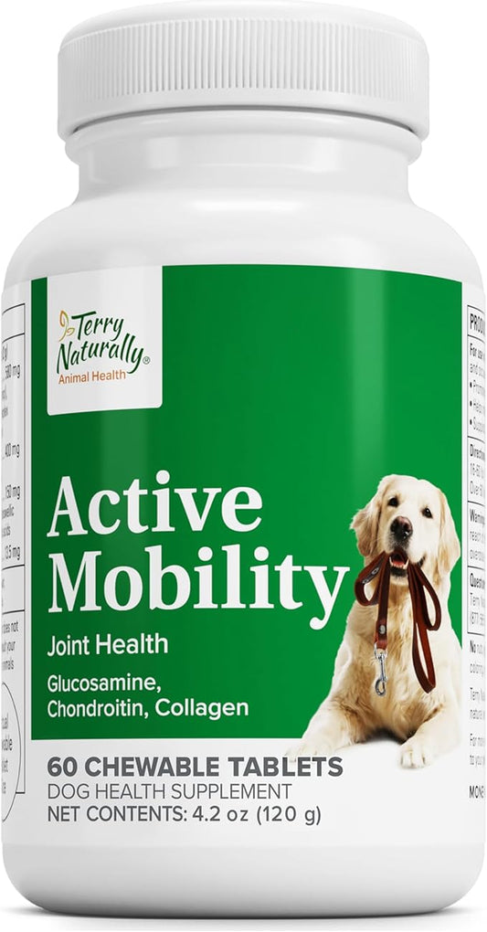 Terry Naturally Active Mobility - Joint Health Support for Pets - Supplement for Animal Health - Hip and Knee Aid for Dogs - Includes Glucosamine, Chondroitin & Collagen - 60 Chewable Tablets
