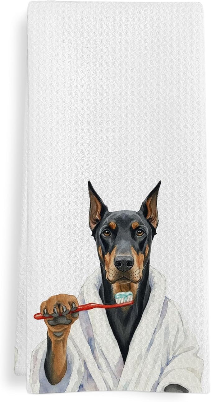 Funny Doberman Dog Gifts Bathroom Hand Towel, Doberman Gift Hand Towel for Bathroom Kitchen Washroom Decor, Dobermans Dog Lover Gifts Dish Tea Towels for Women, 16x24 Inch