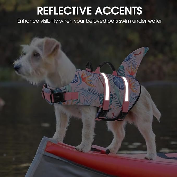 Queenmore Shark Dog Life Vest for Swimming, Pet Life Vests for Boating, High Buoyant DogLife Jacket, Ripstop High Flotation Swimsui for Small, Medium, Large Dogs (HawaiiPink,S)
