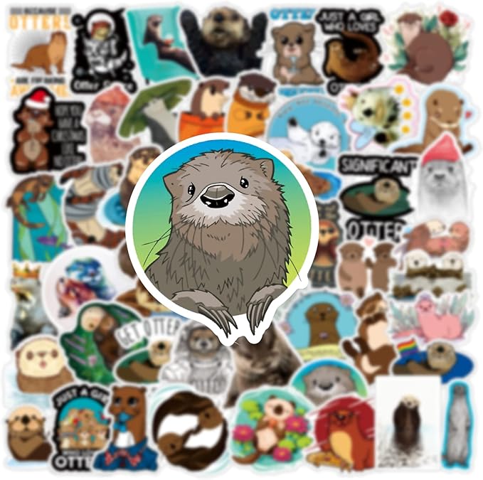 The Eurasian River Otter Cute Cartoon Animal Stickers 50pcs Pack | Kawaii Deacls Graffiti Vinyl PVC Waterproof for Adults Water Bottle Laptop Phone Skateboard Scrapbook