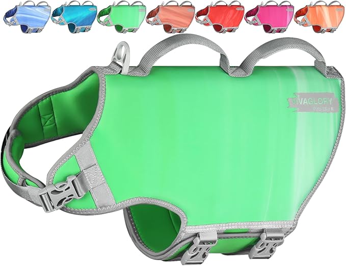 VIVAGLORY Neoprene Dog Life Vest, Dog Life Jacket for Swimming & Boating, Lightweight & Buoyancy for Puppy Doggy, Swimming Vest with Handle, XL, Grape Green