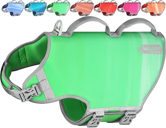VIVAGLORY Neoprene Dog Life Vest, Dog Life Jacket for Swimming & Boating, Lightweight & Buoyancy for Puppy Doggy, Swimming Vest with Handle, XL, Grape Green