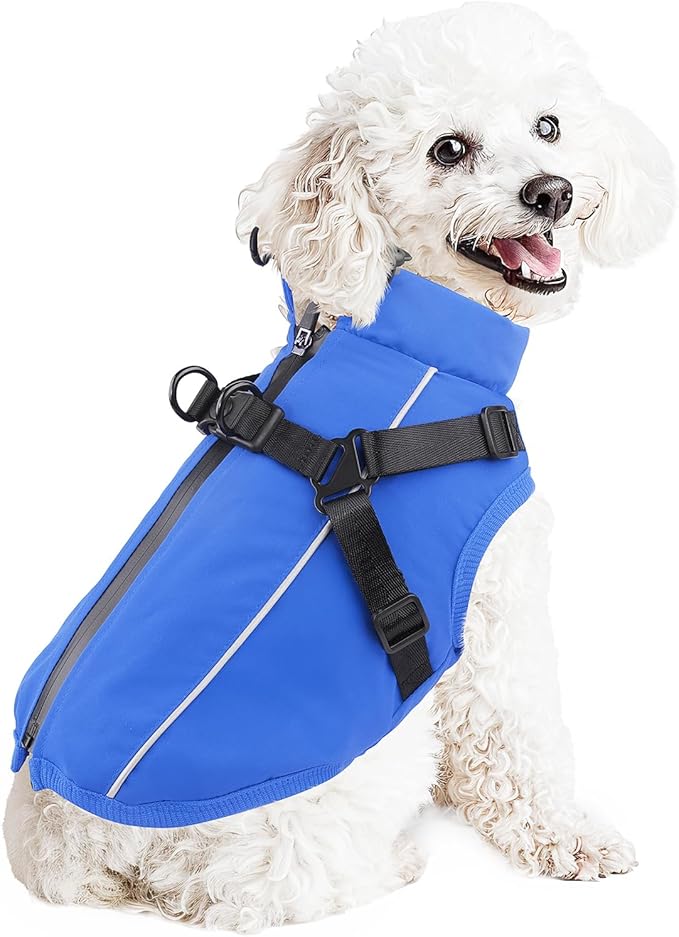 Dog Winter Coat Reflective Water-Resistant Jacket, Fleece Lined Windproof Puppy Coat with Back Zipper & D-Ring, Cold Weather Dog Coats for Small Medium Dogs (XL, Blue)