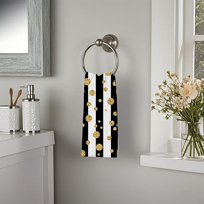 Gold Polka Dot Hand Towels,Set of 2 Absorbent Bath Towel Kitchen Dish Towel Home Gym Hotel Bathroom Decor,16x24 Inches