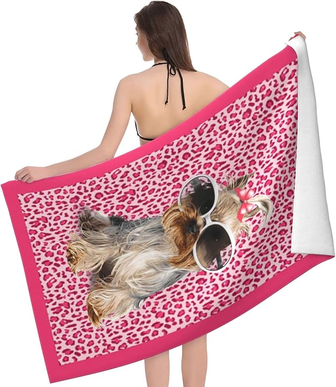 Cute Dog Beach Towel for Women/Adults, Personalized Microfiber Beach Towels Bulk, Quick Dry Leopard Beach Towel for Pool, Lightweight Bath Towels Oversized Clearance 40"x 70"