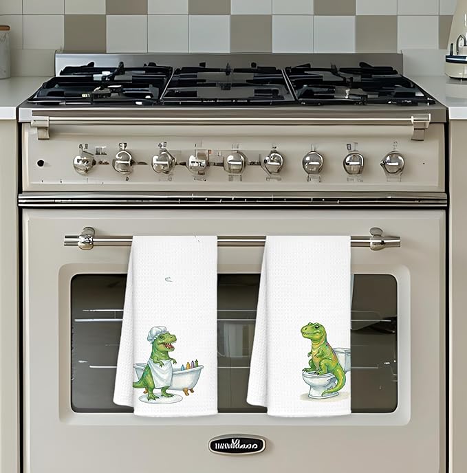 Funny Dinosaur Bathroom Hand Towels Set of 2, Kids Boys Bathroom Decor, Dinosaur Gifts for Boys Kids Hand Towels for Bath Room Washroom Toilet, 16x24 Inch