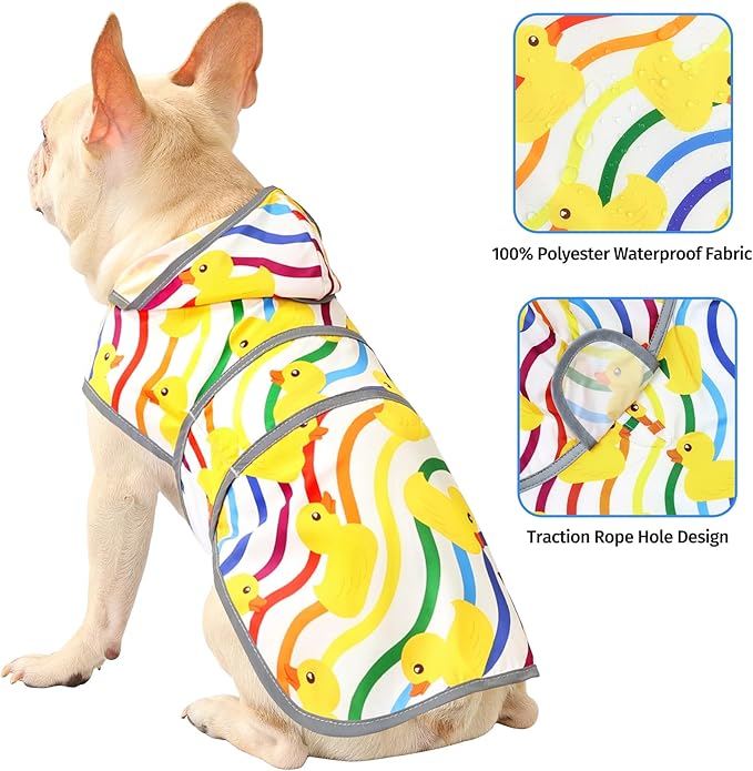Dog Raincoat for Medium Dogs Waterproof Jacket Hooded Rain Coats with Reflective Strips Leash Hole & Poncho Adjustable Fit (Rainbow,M)