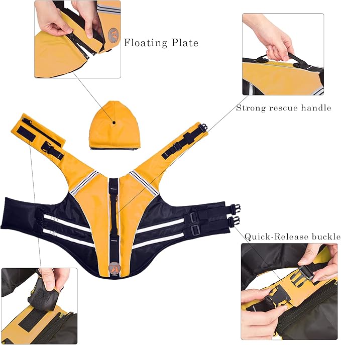 French Bulldog Life Jacket, High Flotation Dog Life Vest for Swimming Boating, Reflective Dog Swim Vest with Chin Float and Rescue Handle (Chest Girth: 17" to 30",Weight: 17" to 28" LB)