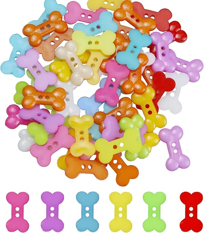 pson 50PCS Assorted Colors Decorative Dog Bone Buttons, 2-Hole Flatback Sewing Buttons for Handmade, Scrapbooking, Clothes, Shoes, DIY, Craft