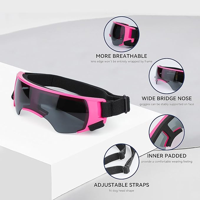 Dog Goggles for Small Dog Doggy Goggles with Adjustable Straps Windproof Eye Protection Pet Sunglasses Anti-UV Doggie Sunglasses to Small Breed, Pink