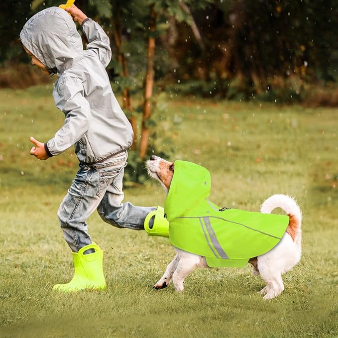 VIVAGLORY Wetoff Dog Raincoat, Rain Coat for Dog All Seasons Adventure, Rain Jacket with Harness Hole & Hood, Reflective Lightweight Waterproof for Doggy & Puppy, XXS, Bright Yellow