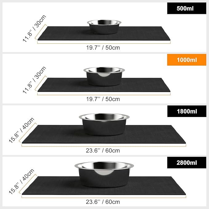 Stainless Steel Dog Bowls with Mat - Nonslip EVA Rubber Bottom, Food & Water Bowl for Dogs, Cats - Dishwasher Safe