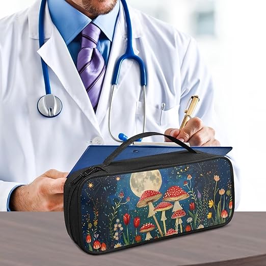 Gomyblomy Portable Stethoscope Case with Extra Room and Handle for Nurse and Doctors, Mushroom Moon Print Stethoscope Holder Storage Bag Compatible with Most Stethoscope