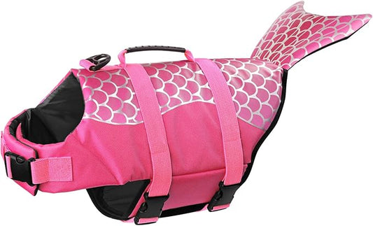 Dogcheer Dog Life Jacket, Cute Mermaid Dog Life Vest for Swimming Boating with Superior Buoyancy and Rescue Handle, Adjustable Puppy Swim Vest Pet Floating Vest for Small Medium Large Dogs - Pink, XL