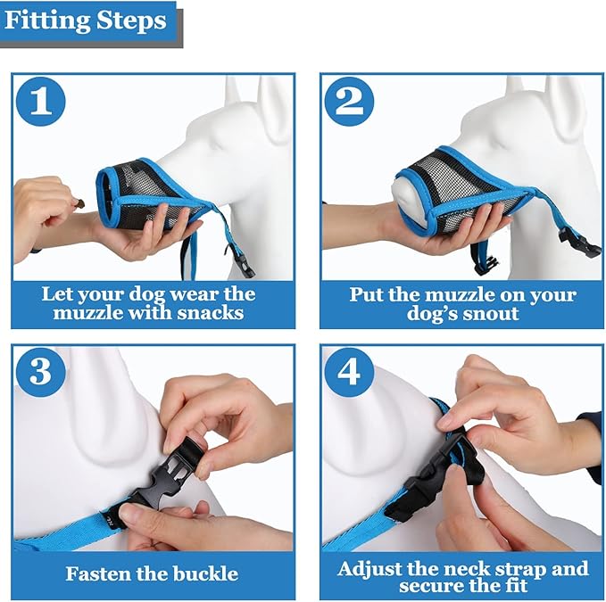 LUCKYPAW Dog Muzzle, Mesh Muzzle for Small Medium Dogs, Soft Mouth Cover to Prevent Biting Chewing, Drinkable Breathable Adjustable Puppy Mouth Guard(S, Blue)