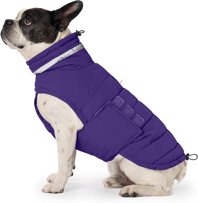 Mklhgty Waterproof Dog Coat for Medium Dogs, Warm Dog Winter Jacket, Reflective Windproof Turtleneck Dog Cold Weather Coats with Adjustable Hook & Loop - Purple - M