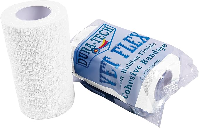 Dura-Tech Vet Flex White Bandage First Aid Wrap | for Horses, Dogs and Others | Self-Adhesive Cohesive Tape | 4” Wide and 5 Yards of Length | Package of 18 Rolls