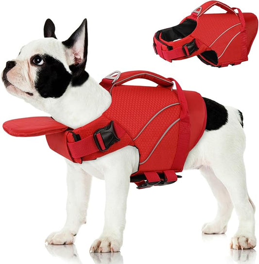 Queenmore Dogs Life Jackets for Small Dogs, Dog Life Vest for Boating, Lightweight Life Jacket for Pets with Chin Float, Ripstop Puppy Swimming Vest with Superior Buoyancy(Red,XS)