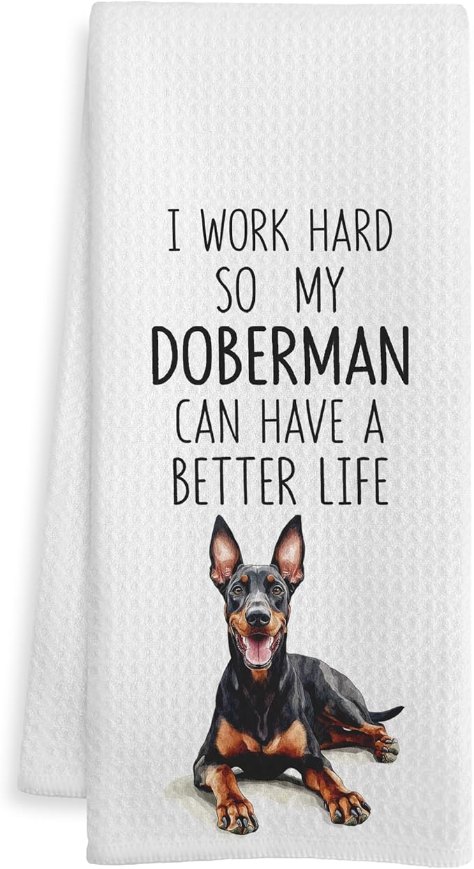 Funny Doberman Gifts Kitchen Towels, Doberman Gifts for Women Men Dish Tea Towels, Dog Lovers Gifts Decorative Hand Towel for Bathroom, Dog Bathroom Decor, 16x24 Inch