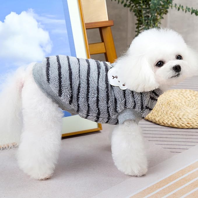 Pet Pullover Dog Sweater Striped Winter Puppy Clothes for Small Dogs Cats Warm Dog Knitwear Outfits Doggy Knitted Clothing with D-Ring, 2 Pack, Pink Grey, Large