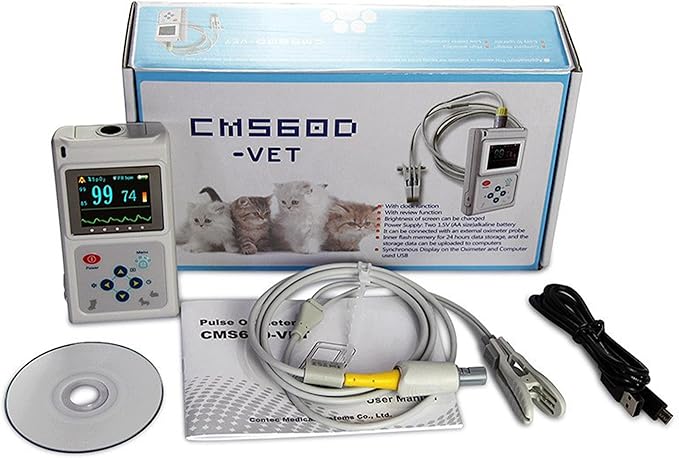Handheld Veterinary Pulse Oximeter - Rechargeable Pet Health Monitor with Ear/Tongue Sensor, Digital Pulse Rate Meter for Dogs, Cats & Animals, Easy to Use and Accurate Monitor