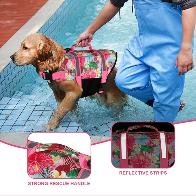 Doglay Dog Life Jacket, Dog Life Vest for Swimming Boating, Adjustable Puppy Life Jacket with Reflective Stripes, Superior Buoyancy Pet Swimming Vest for Small Medium and Large Dogs