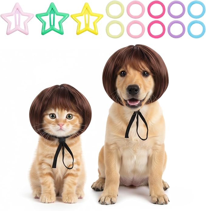 Dog Wig for Small Medium Large Dogs, Pet Cat Wig Funny Dog Costume for Halloween Cosplay Party Photo Shoots, Fits 5kg-50kg Pets