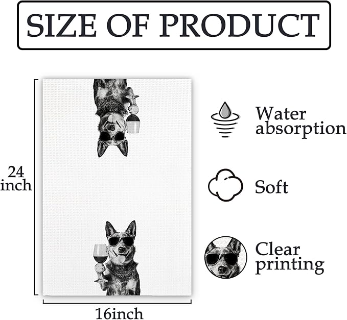 Blue Heeler Gifts Wine Kitchen Towels, Gifts for Blue Heeler Dog Wine Lovers Decorative Hand Dish Tea Towel for Kitchen Home Bar, Funny BlueHeeler Dog WineLover Home Bar Kitchens Decor(16x24In)