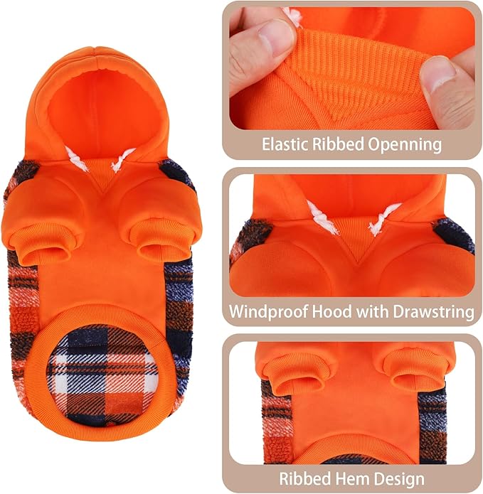 PUPTECK Dog Hoodie Puppy Sweatshirt Warm Dog Sweater Winter Clothes Cold Weather Coats for Small Medium Large Dogs, Orange, S