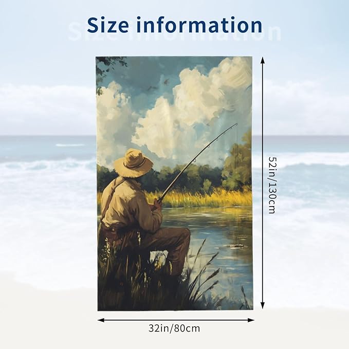 Fishing Beach Towel 31inx51in, Fish Sand-Free Microfiber Bath Towel Ultra Soft Quick Dry Pool Towel Absorbent Towel Lightweight Towel for Swimming Bathroom Decor