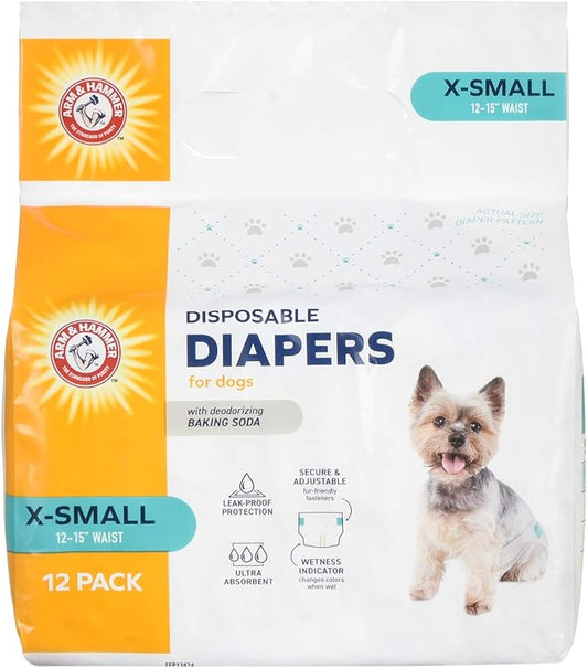 Arm & Hammer for Pets for Pets Female Dog Diapers, Size X-Small | Ultra-Absorbent, Adjustable Girl Dog Diapers with Leak-Proof Protection and Wetness Indicator (Pack of 6,72 Count Total)