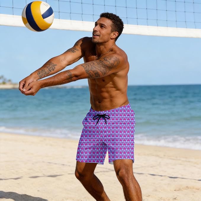 Mens Swim Trunks with Compression Liner Quick Dry Zipper Pocket Bathing