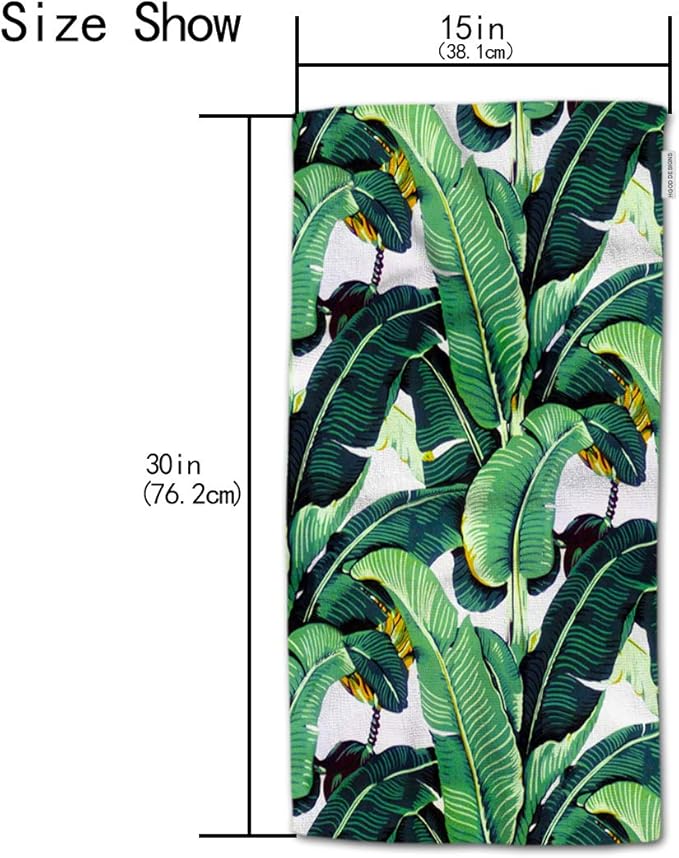 HGOD DESIGNS Tropocal Plant Hand Towels Art Banana Leaf Green White Pattern Soft Hand Towel for Bathroom Kitchen Yoga Gym Decorative Towels 15"X30"