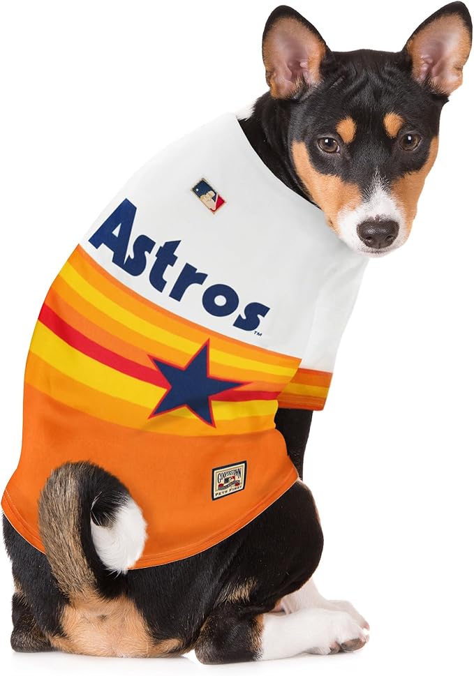 MLB Houston Astros Vintage Throwback Jersey for Dogs & Cats in Team Color. Comfortable Polycotton Material, Extra Large
