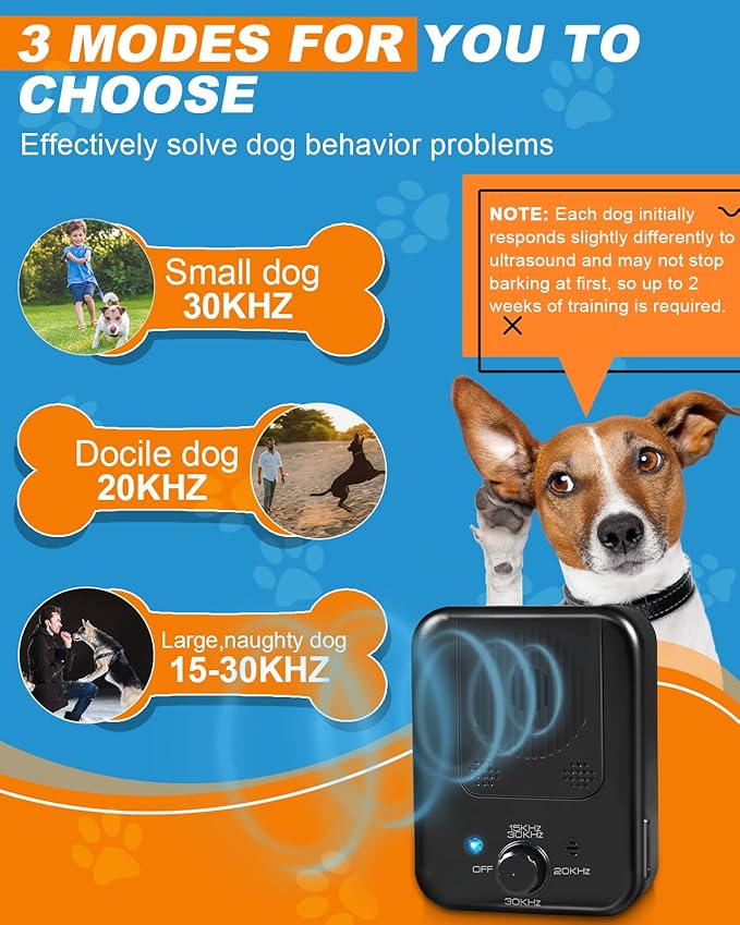 Anti Barking Control Device, up to 50FT Ultrasonic Anti Barking Device Dog Bark Deterrent with 4 Adjustable Sensitivity Modes & 0-9 Frequency Levels, Dog Behavior Training for Outdoor Silencer