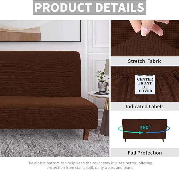 Easy-Going 100% Waterproof Futon Cover, Dual Waterproof Couch Cover for Futon, Stretch Jacquard Sofa Cover, Leakproof Furniture Protector for Kids, Pets, Dog and Cat (Medium, Coffee)