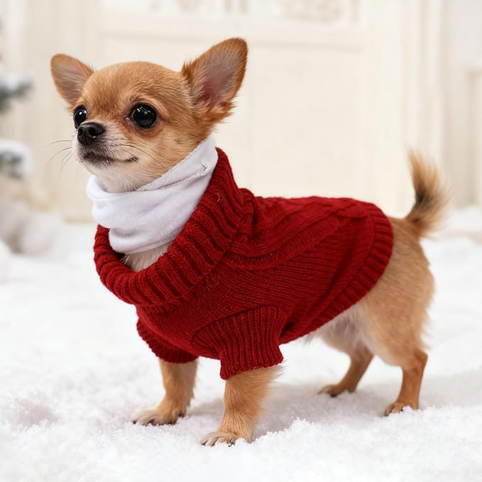 Dog Sweater for Small Dogs Winter Dog Knitted Sweaters Warm Puppy Clothes Turtleneck Pullover Sweater Thick Pet Knitwear for Chihuahua Teacup Yorkie (Wine red, Small)