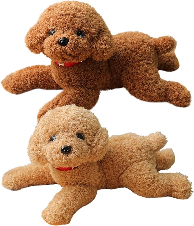 Crinkle Dog Toys,Cute Vivid Teddy Dog Mating Toy 14inch Cotton Filled Plush Dog Toy with Collar Decorative Stuffed Dog for Couch Sofa Bed Beige